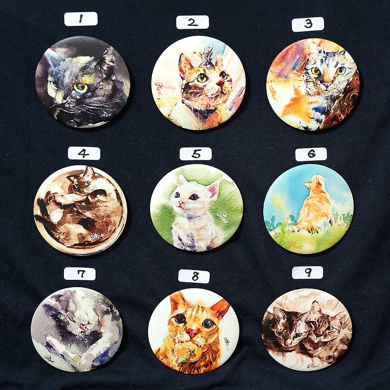 磁铁胸章 - 水彩绘猫猫［任选2款 / $120］ - 胸针 - 其他金属 多色
