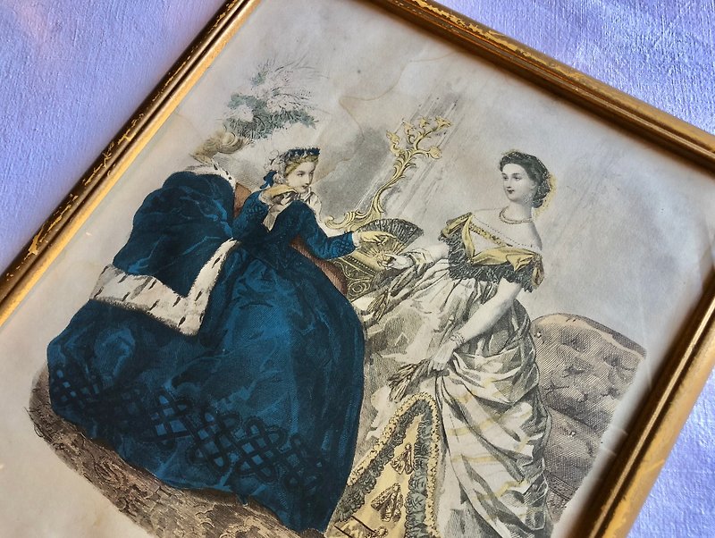 法国19世纪时尚画报双仕女图 - 画框/相框 - 其他材质 