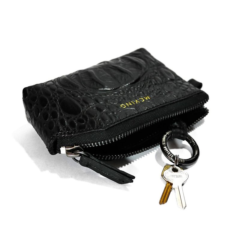黑色鳄鱼纹牛皮SIM钥匙包 - 钥匙链/钥匙包 - 真皮 黑色