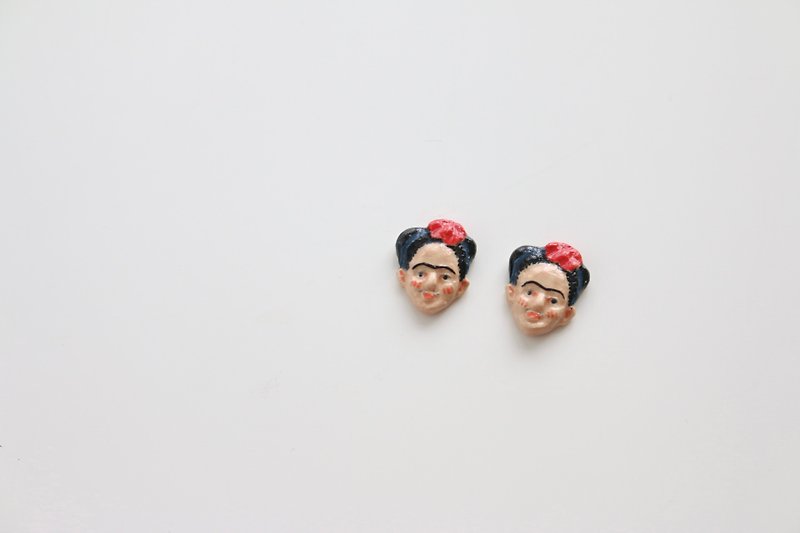 Earring Frida Kahlo - 耳环/耳夹 - 陶 红色