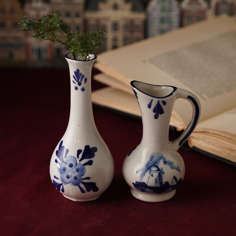 荷兰Delft Blue代尔夫特蓝风格手绘风车花瓶2入组/台夫特 - 花瓶/陶器 - 瓷 蓝色