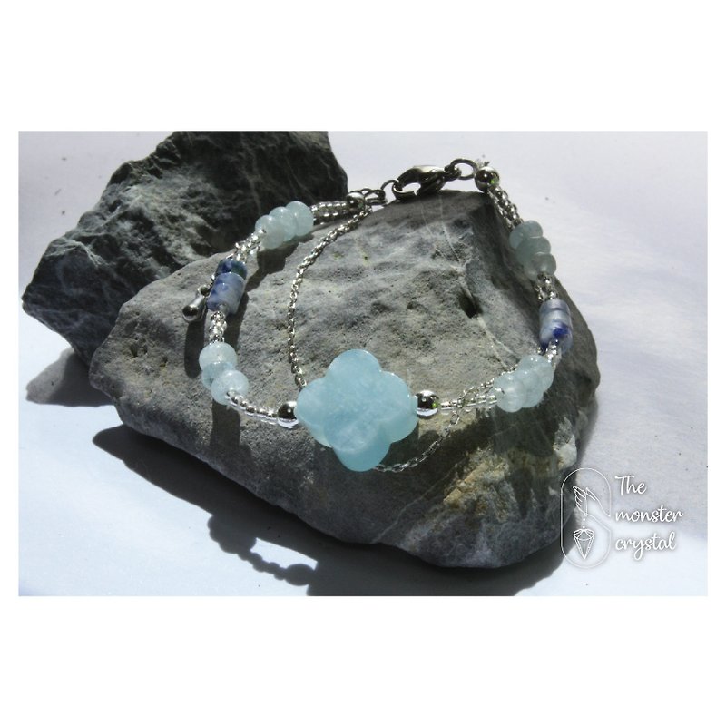 海蓝宝 x 蓝纹贝壳x 玻璃珠手链 - 手链/手环 - 水晶 透明
