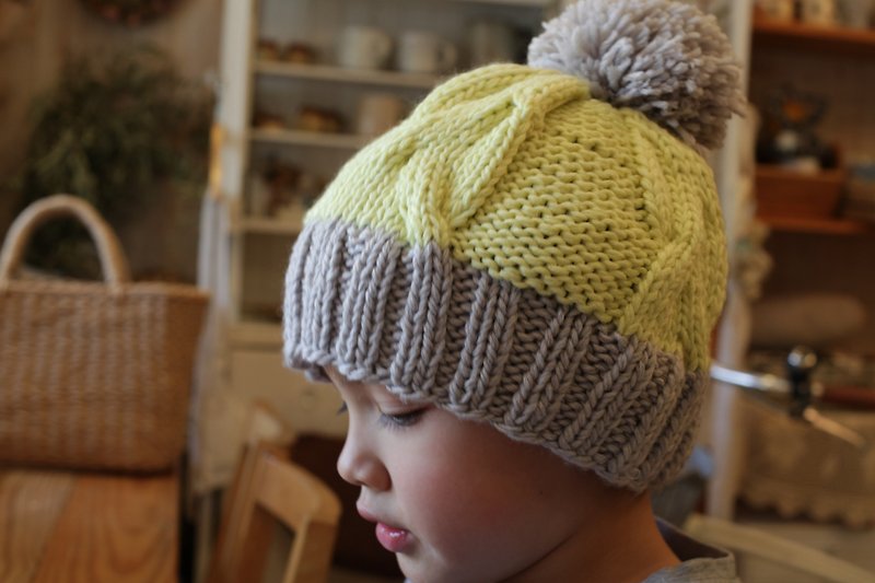 【好日手作】Handmade。手织毛线编织毛帽 新年礼物 - 帽子 - 其他材质 黄色