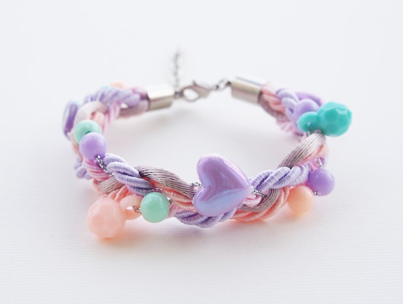 Pastel bead-braided bracelet - 手链/手环 - 其他材质 紫色