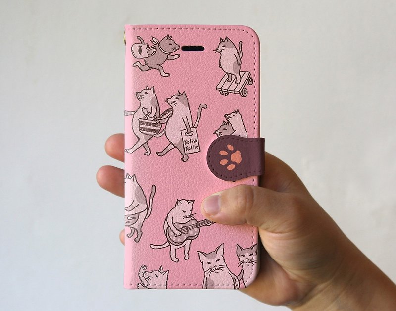 iPhoneカバー・手帳タイプ　猫だらけ　ピンク - 手机壳/手机套 - 纸 粉红色