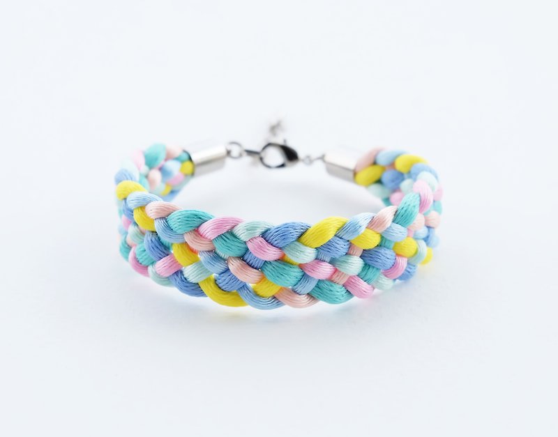 Mint/Pink/Blue/Yellow Braided bracelet - 手链/手环 - 其他材质 多色