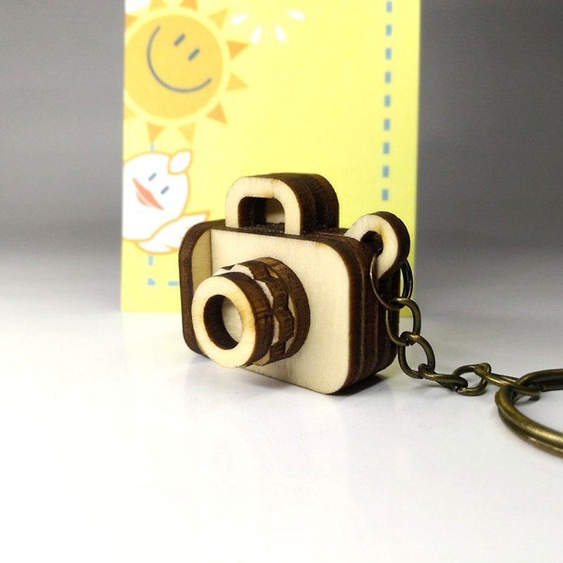 迷你相机 - 极简可爱吊饰 - 钥匙链/钥匙包 - 木头 