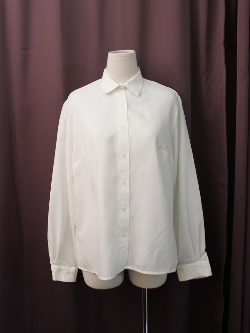 复古欧洲简约素色白色长袖宽松古着衬衫 Vintage Blouse - 女装衬衫 - 聚酯纤维 白色