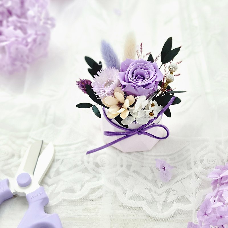 不凋永生玫瑰扩香小盆花-紫色兔兔 生日礼物 - 干燥花/捧花 - 植物．花 紫色