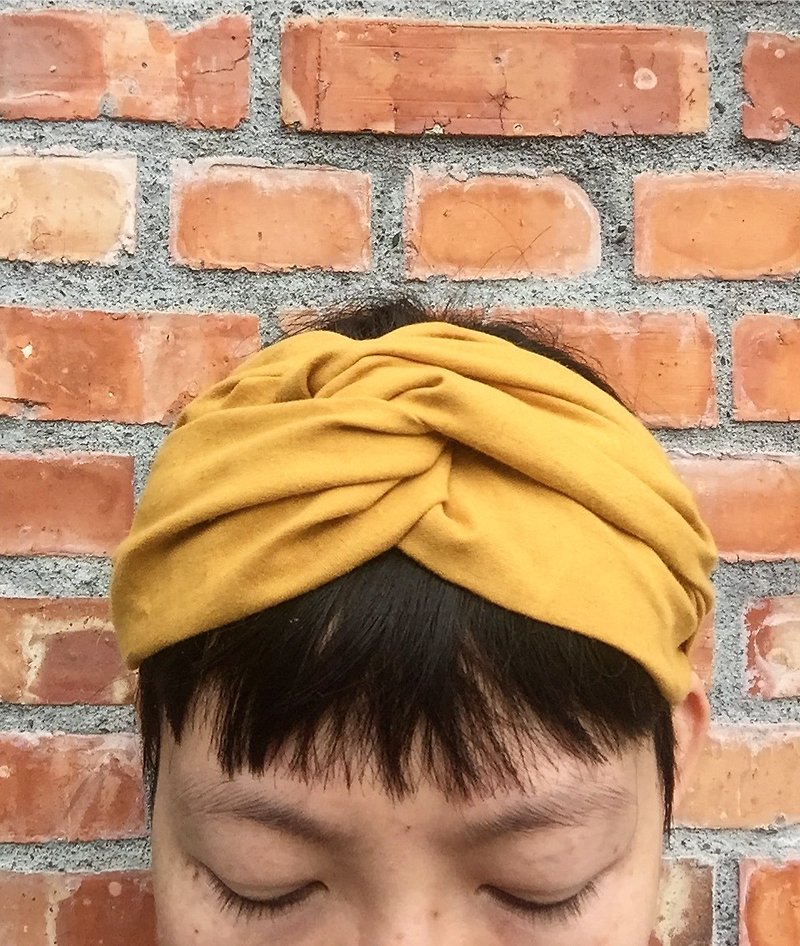 棉麻芥末黄宽宽头带发带 - 发饰 - 棉．麻 黄色