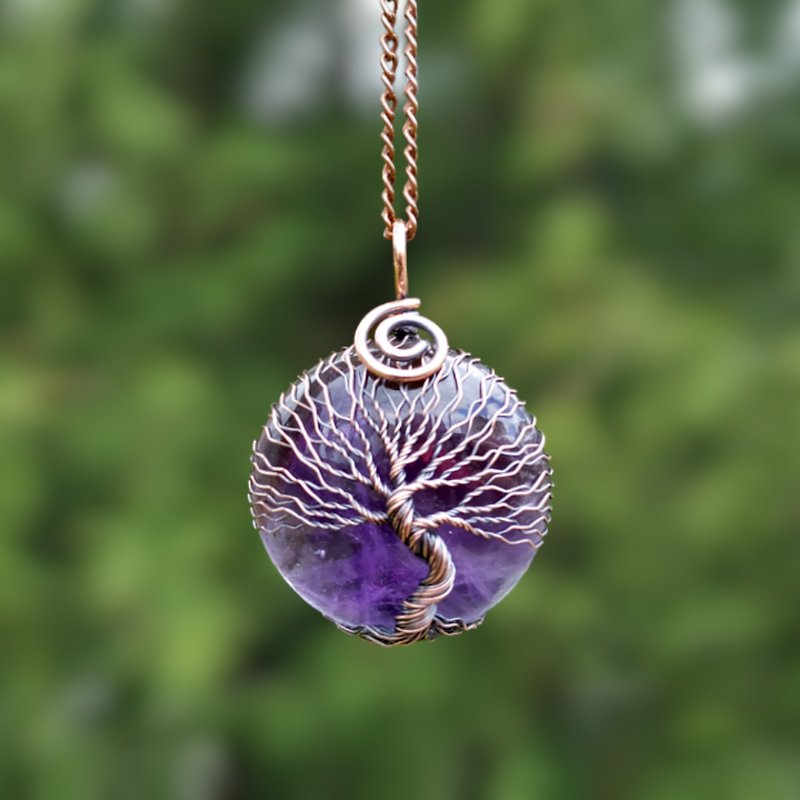 紫水晶生命之树吊坠：二月生日双鱼座项链、护身符 - 项链 - 宝石 紫色