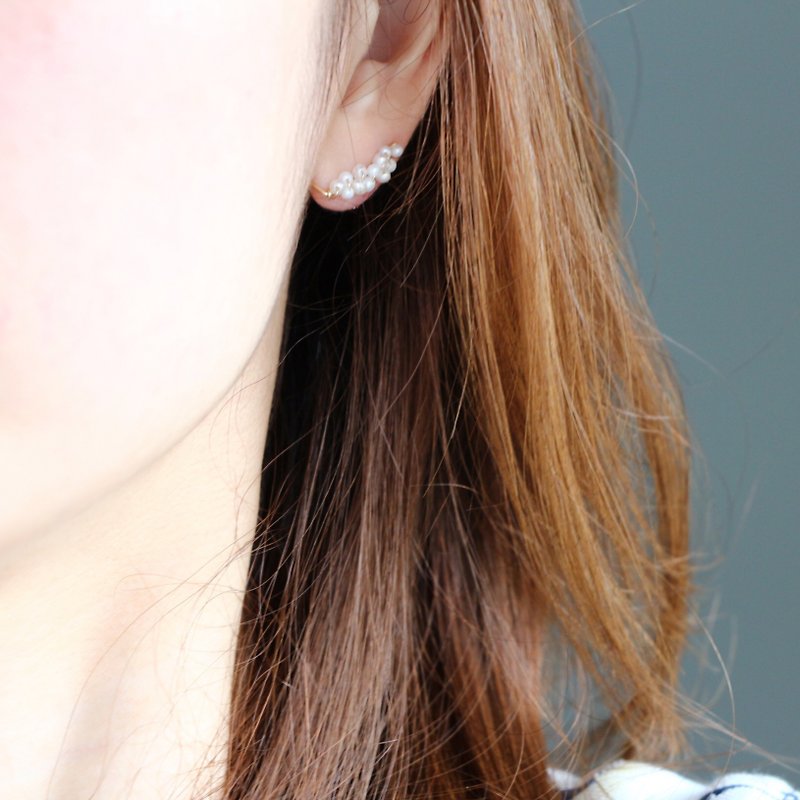 14kgf-2way(pierced earrings/clip-on)freshwater pearl - 耳环/耳夹 - 宝石 白色