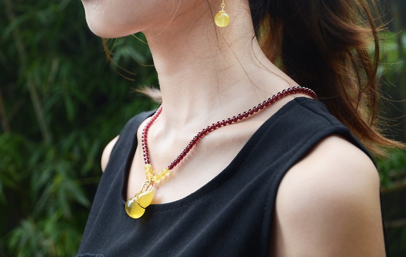 【葫芦】Amber天然琥珀石榴石复古项链 - 项链 - 半宝石 黄色