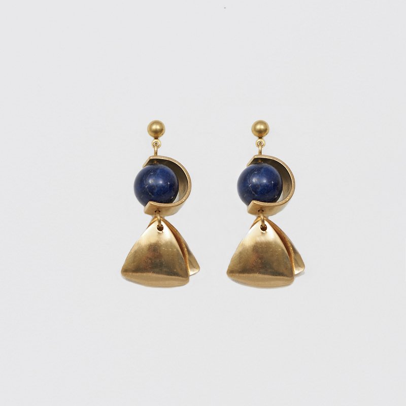 C型星球耳环 - C-type Planets Earrings (Blue) - 耳环/耳夹 - 宝石 金色