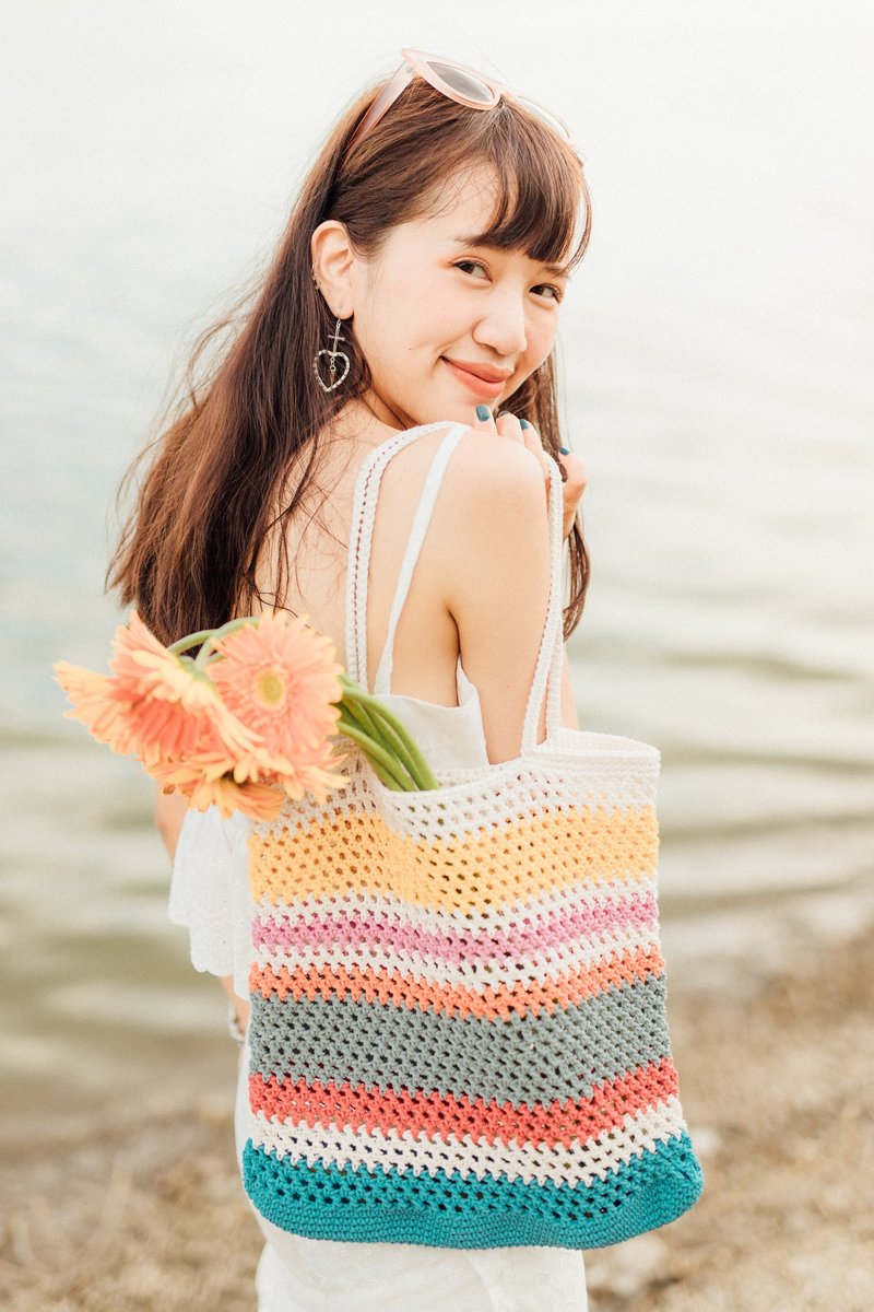 Rainbow A Multia crochet bag - 后背包/双肩包 - 棉．麻 多色