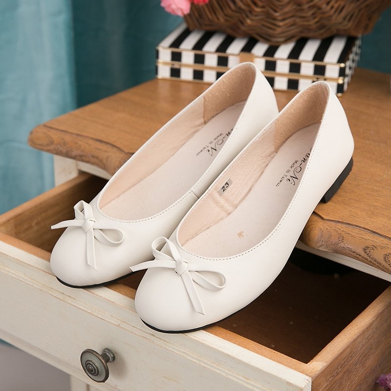Maffeo 娃娃鞋 芭蕾舞鞋 早春甜美日本顶级牛皮娃娃鞋(1229白天鹅) - 芭蕾鞋/娃娃鞋 - 真皮 白色