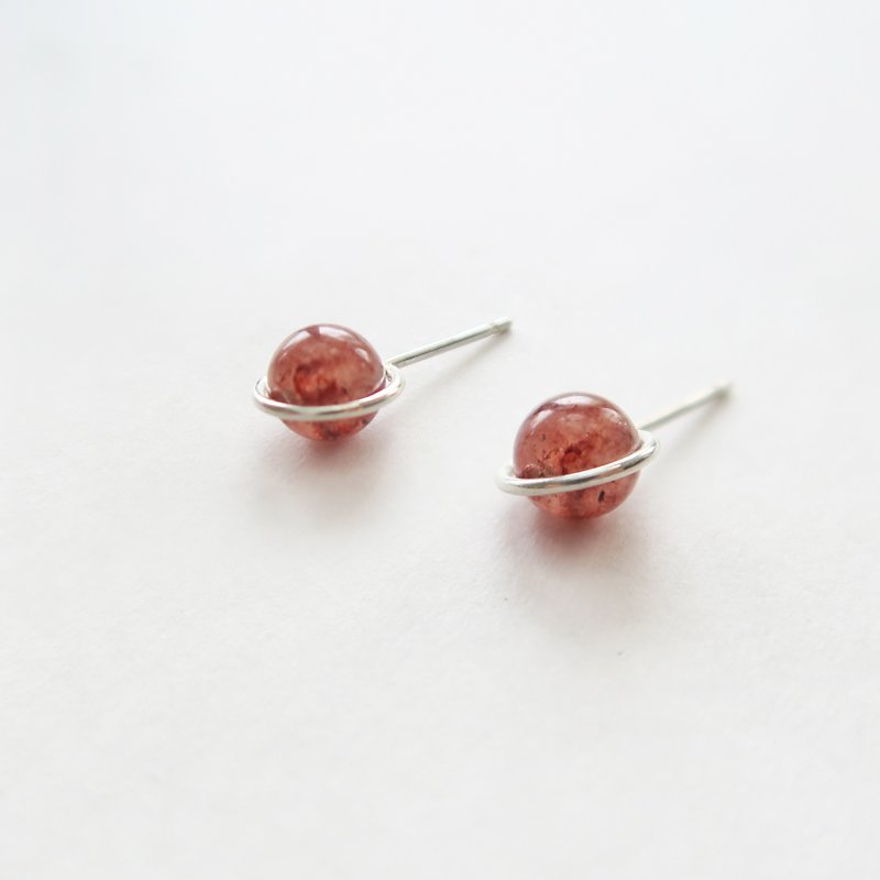 925纯银 银河圈-草莓晶 耳环 一对 - 耳环/耳夹 - 纯银 红色