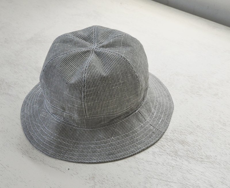 棉麻渔夫帽 - 条纹、灰色、日本布、手工 - 帽子 - 棉．麻 银色