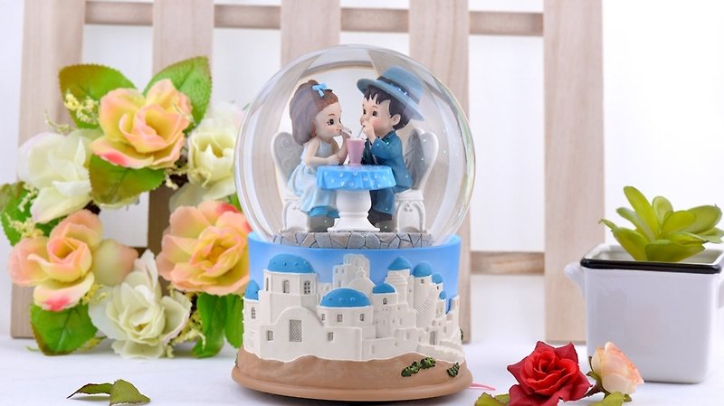 甜甜蜜蜜 希腊爱琴海 水晶球音乐盒 情人节 结婚 生日礼物 居家摆饰 - 摆饰 - 玻璃 