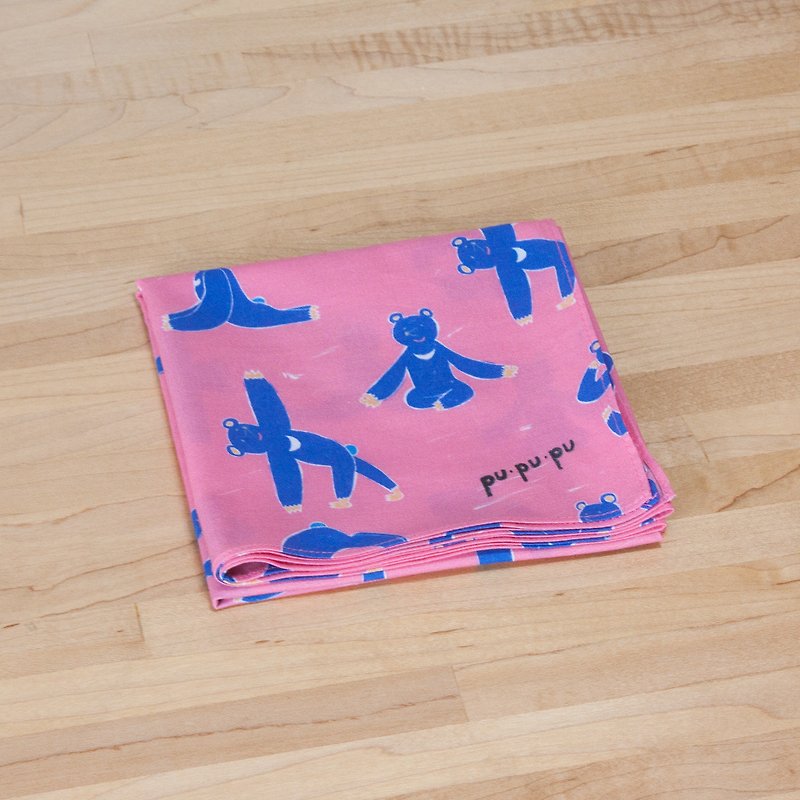ハンカチ　ヨガをするクマ - 手帕/方巾 - 棉．麻 粉红色