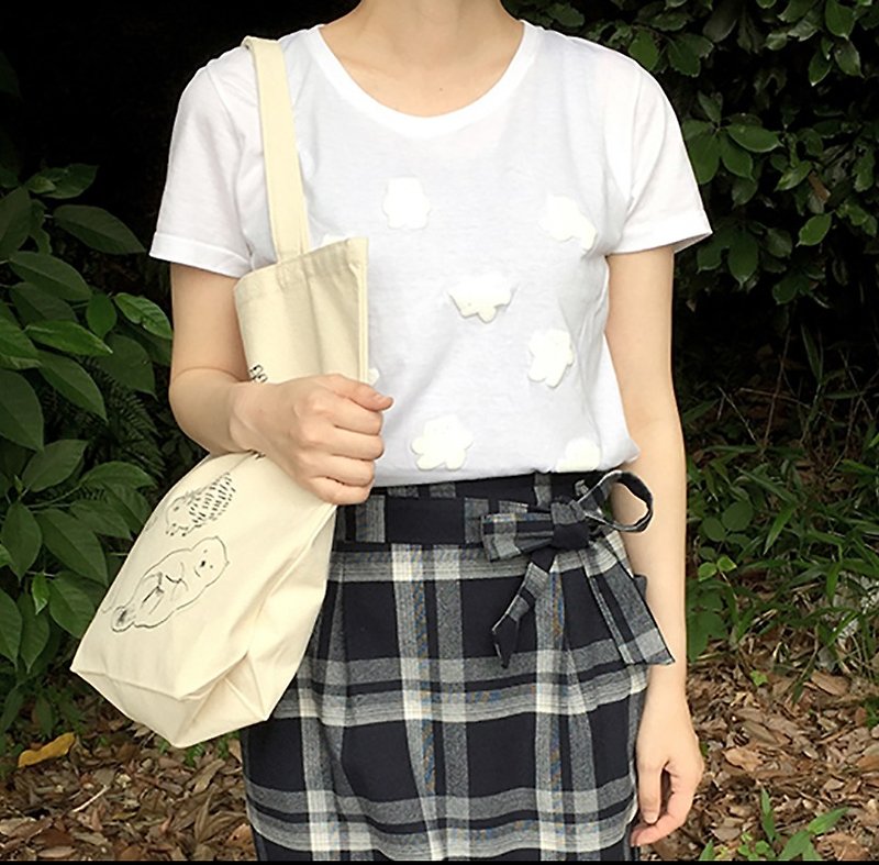 モコモコシロクマTシャツ【ホワイト】新入荷【ネイビー】 - 女装衬衫 - 棉．麻 白色