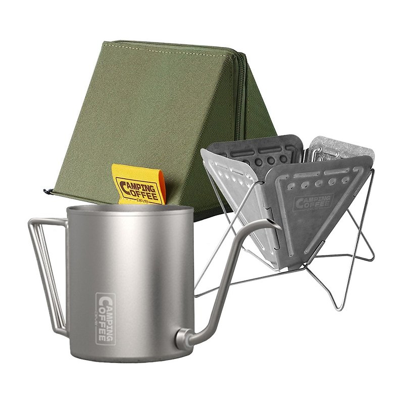 赠 防水温度计丨Camping 户外手冲便携组 - 咖啡壶/周边 - 不锈钢 绿色