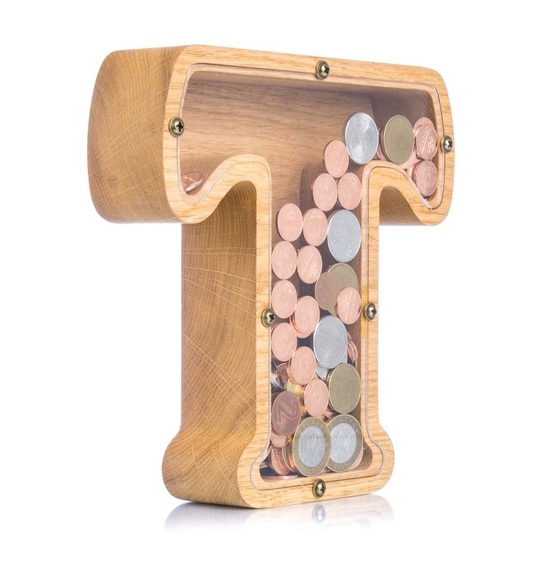 Wood piggy bank for kids and adults LETTER Personalized coin bank for boys - 储蓄罐 - 木头 
