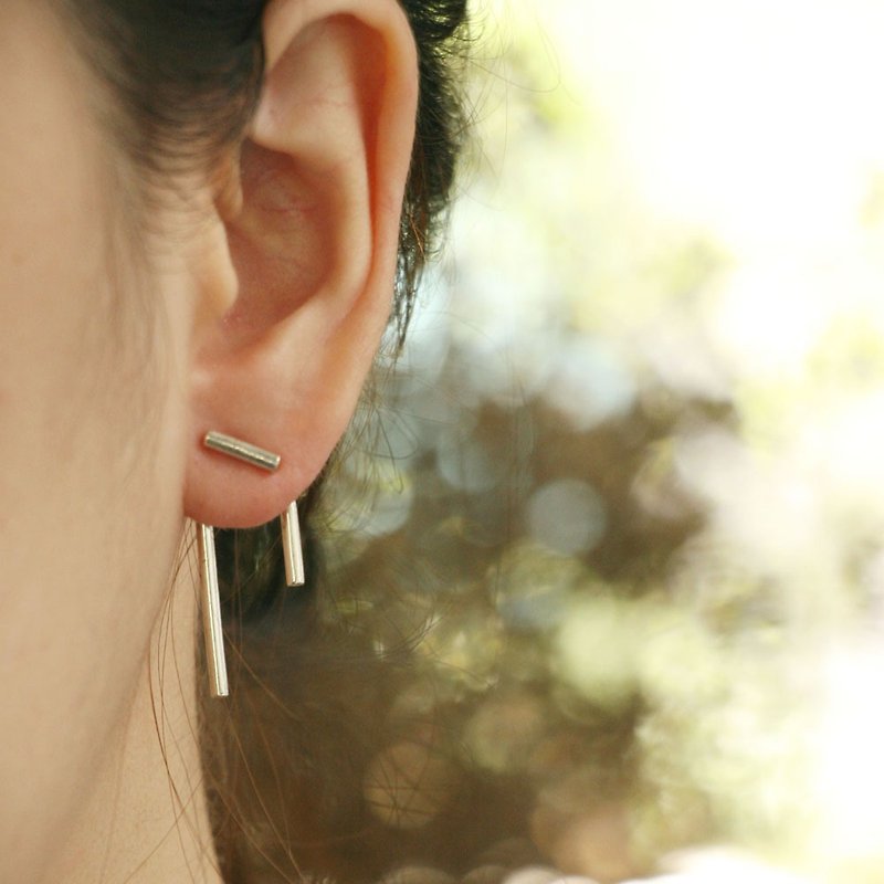 minimal Beaded Geometric Studs Handmade Silver Earring Jackets Simple Delicate耳環 - 耳环/耳夹 - 纯银 银色