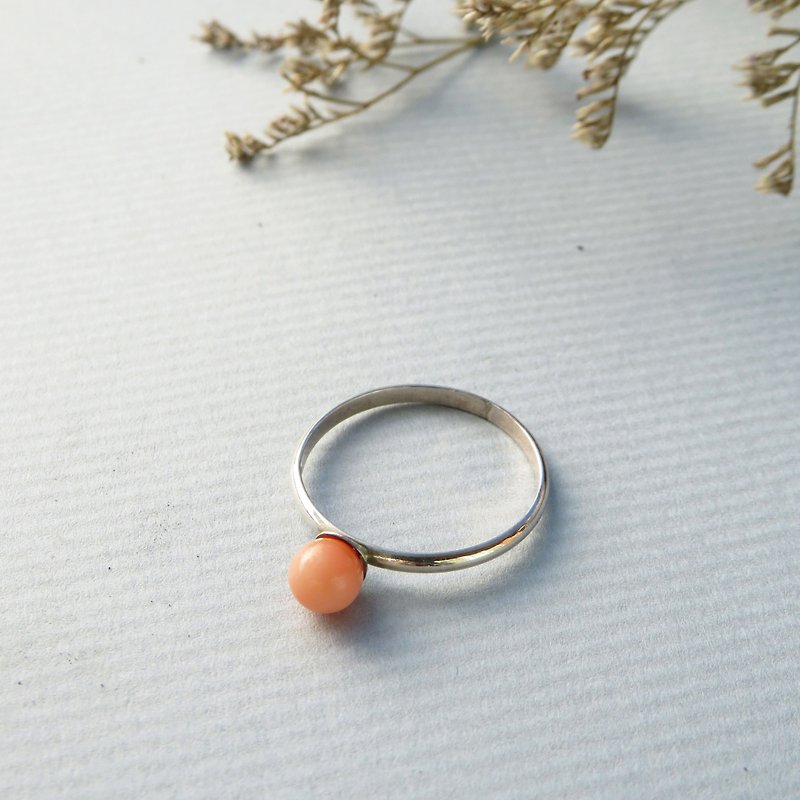 小清新系列 / 天然小珊瑚珠戒指 / 925银 - 戒指 - 其他金属 粉红色