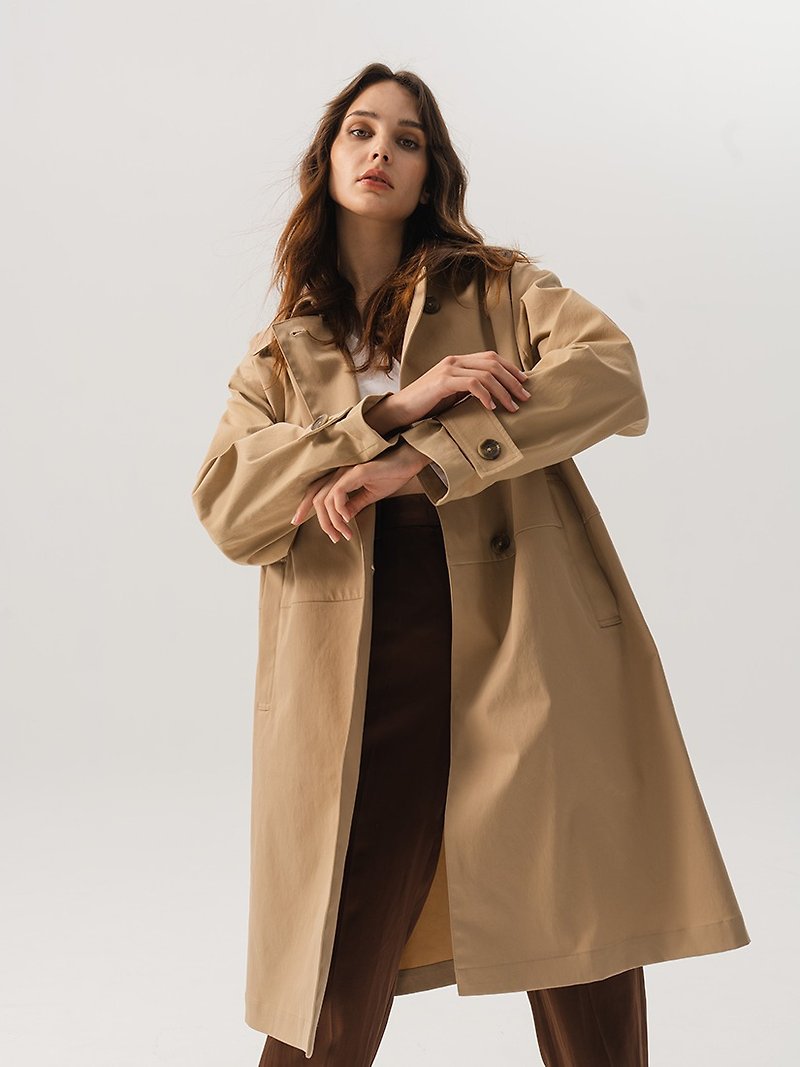 环保女性单排扣风衣外套(1色) - 女装休闲/机能外套 - 聚酯纤维 卡其色