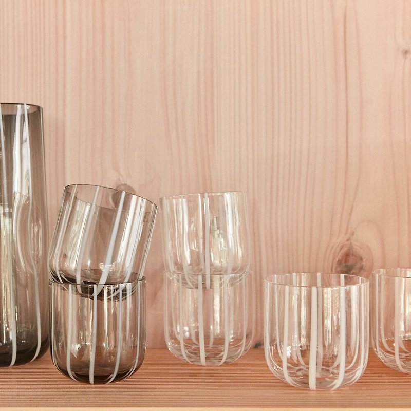 OYOY Mizu条纹手工玻璃杯2入组 / 威士忌杯- 格雷灰 - 杯子 - 玻璃 多色