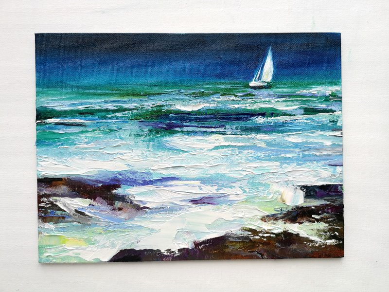 Painting Original Art Seascape on Canvas panel 18x24 cm. - 海报/装饰画/版画 - 其他金属 