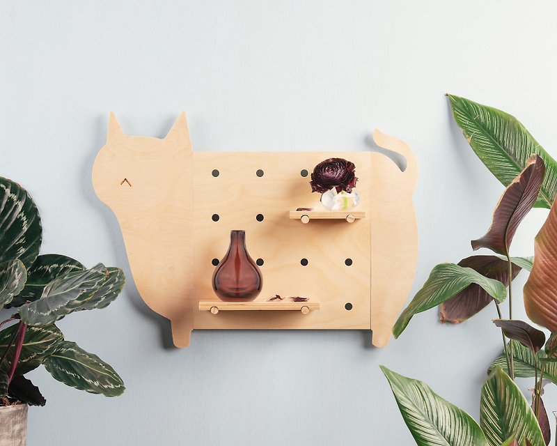 【DIY】木质洞洞板-洞物动物 小猫造型│壁挂置物架 - 收纳用品 - 木头 
