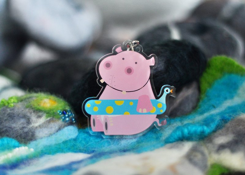 Hippo's系列 水圈护腰小河马 钥匙扣 - 钥匙链/钥匙包 - 压克力 粉红色