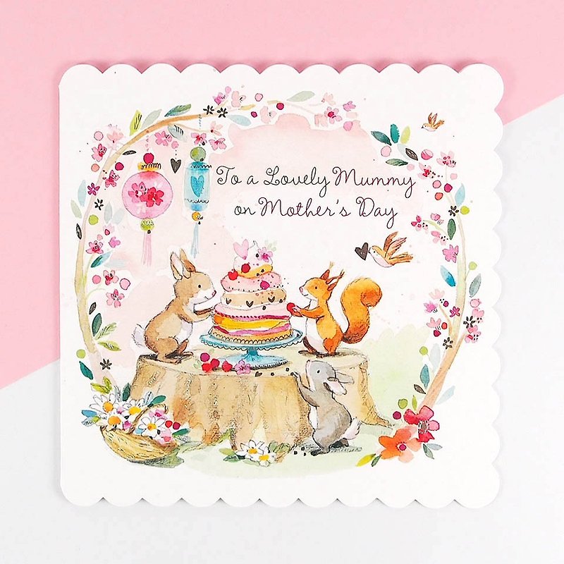 烫银松鼠准备惊喜蛋糕【母亲节卡片】 - 卡片/明信片 - 纸 白色