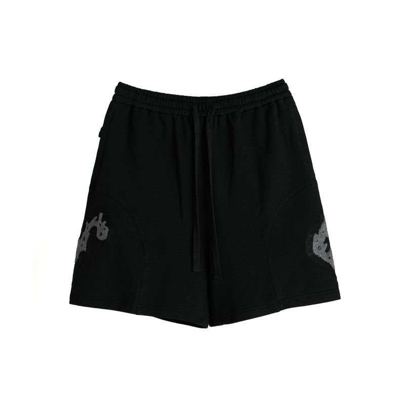 Embroidered Shorts - 男士长裤 - 棉．麻 黑色