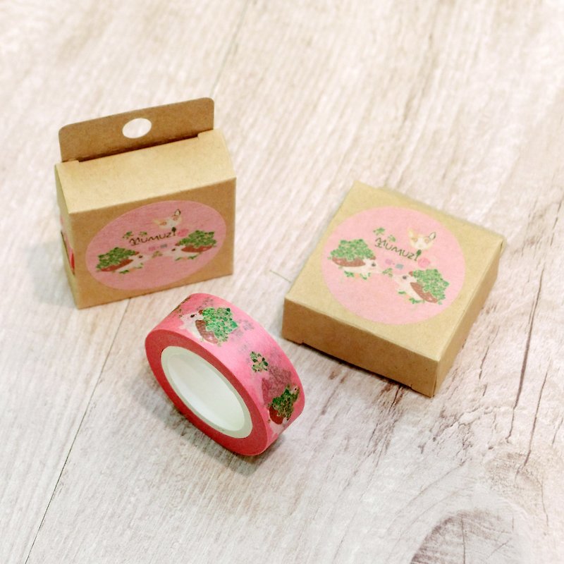 三花猫与多肉植物小花刺猬 纸胶带 / Masking tape - 纸胶带 - 纸 粉红色