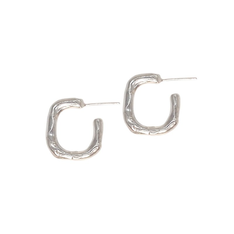 小方形耳环/ 925纯银耳环 - 耳环/耳夹 - 其他金属 银色