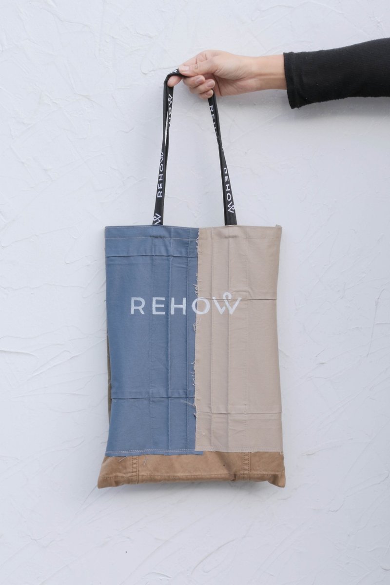 【永续改造】REHOW 设计师手提包_纯手工制造 限量商品 横向绢印 - 手提包/手提袋 - 棉．麻 绿色