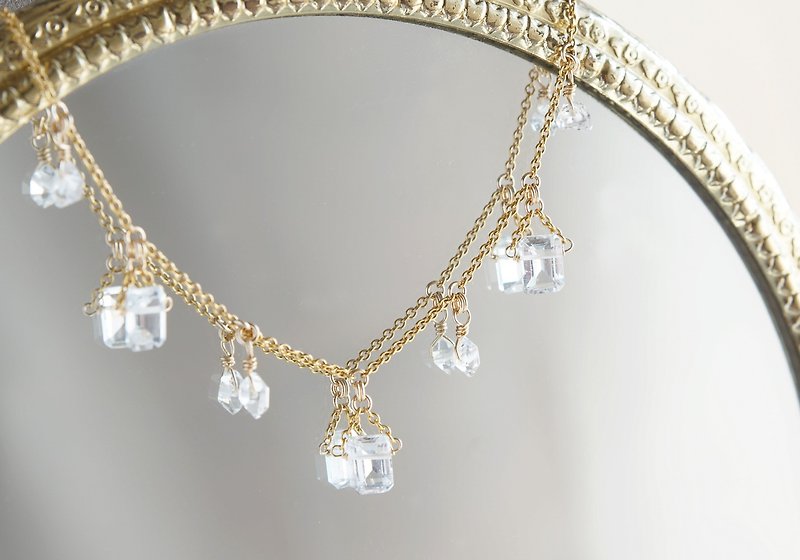 【14KGF Choker Necklace】-Gemstone,Dream Crystal, NY Herkimerdiamond x White Topaz - 项链 - 宝石 金色
