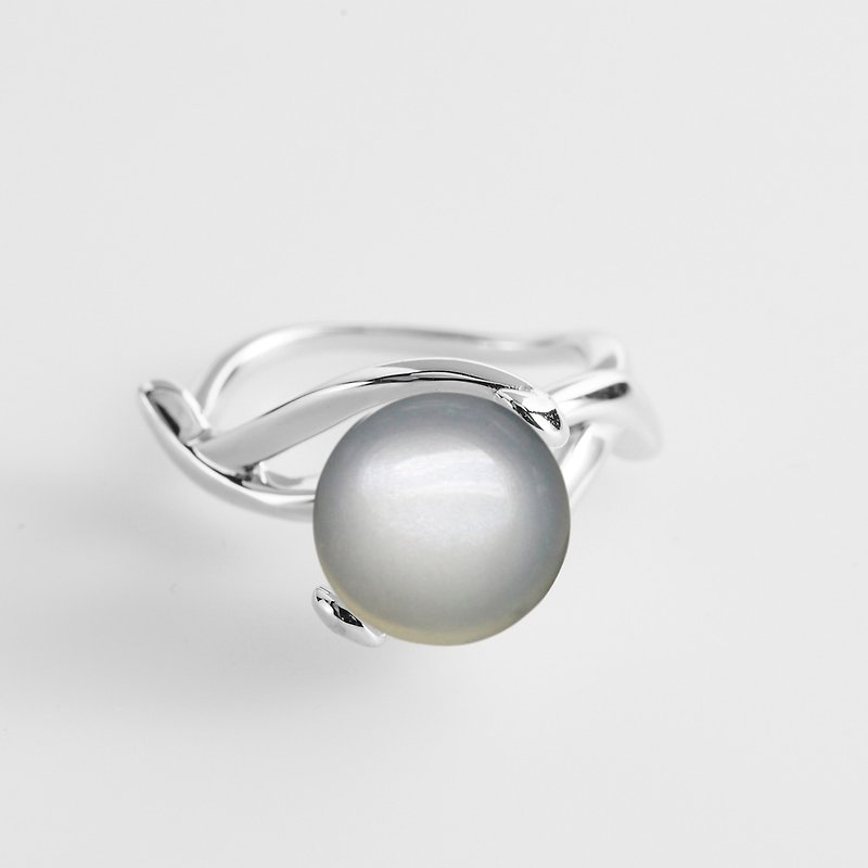 月光石纯银戒指 白色个性925银饰品 质感银器 白色诞生石银戒 - 戒指 - 半宝石 白色
