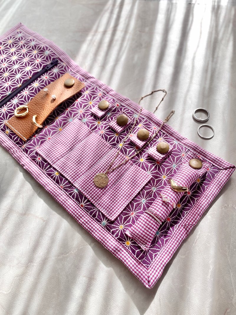 卷式 旅行用 首饰收纳袋 - 化妆包/杂物包 - 棉．麻 紫色