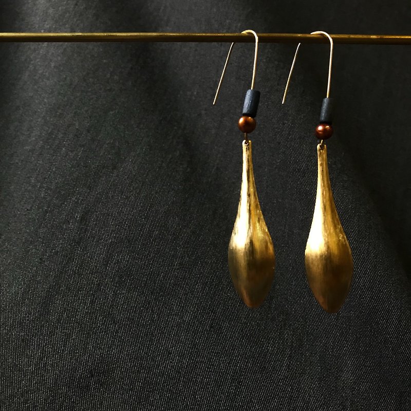 黄铜毛丝长叶挂环 - 耳环/耳夹 - 铜/黄铜 