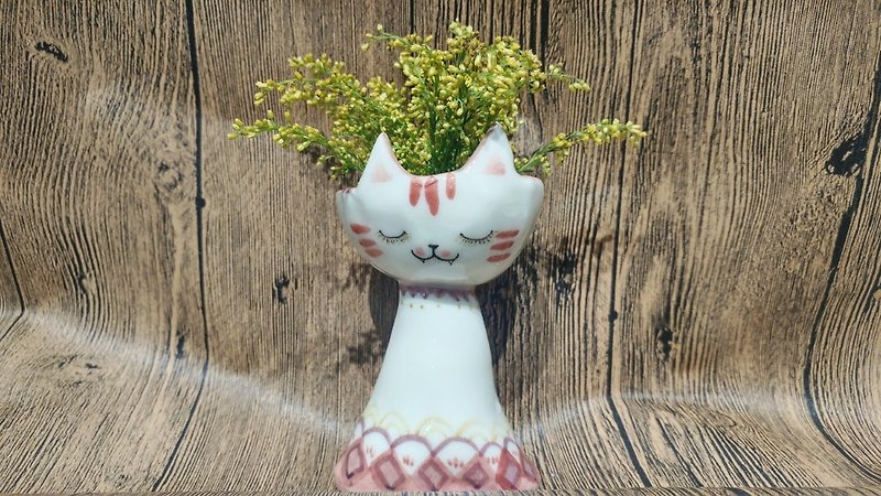 陶瓷小猫花瓶 - 植栽/盆栽 - 瓷 粉红色