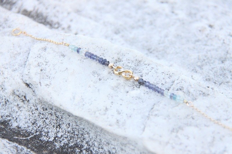 水晶&14K包金和平手练/ Blue Chrystal & 14KGF peace connector bracelet - 手链/手环 - 宝石 蓝色
