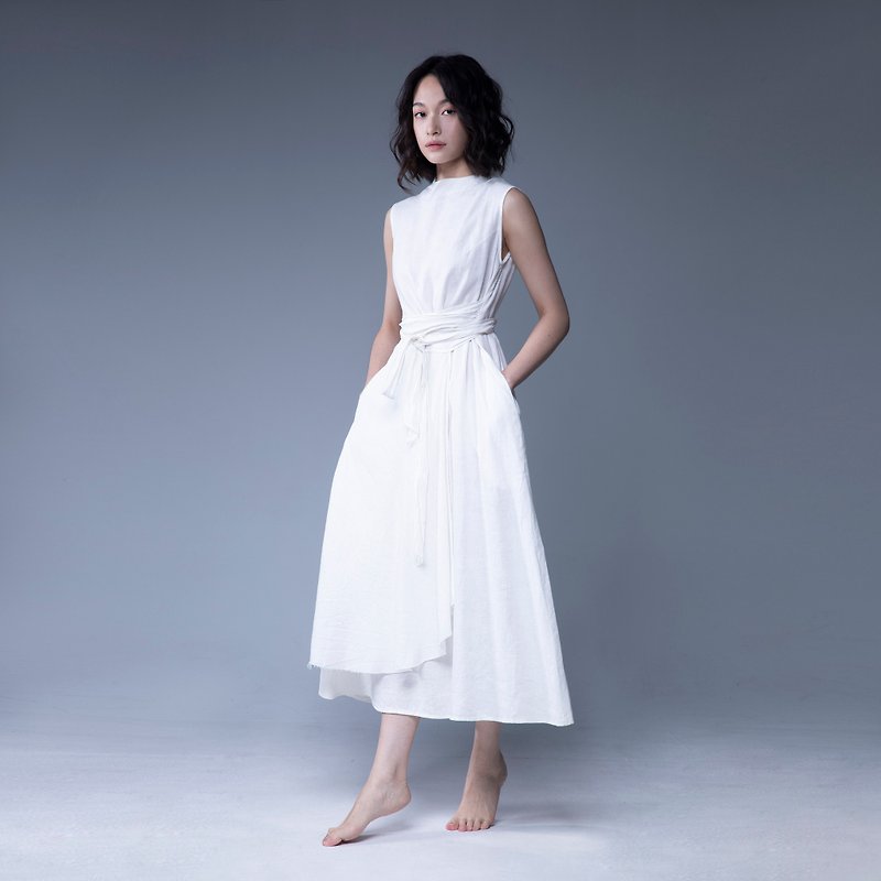 Aman No.45 经典仙女洋2号  白色亚麻 - 洋装/连衣裙 - 棉．麻 