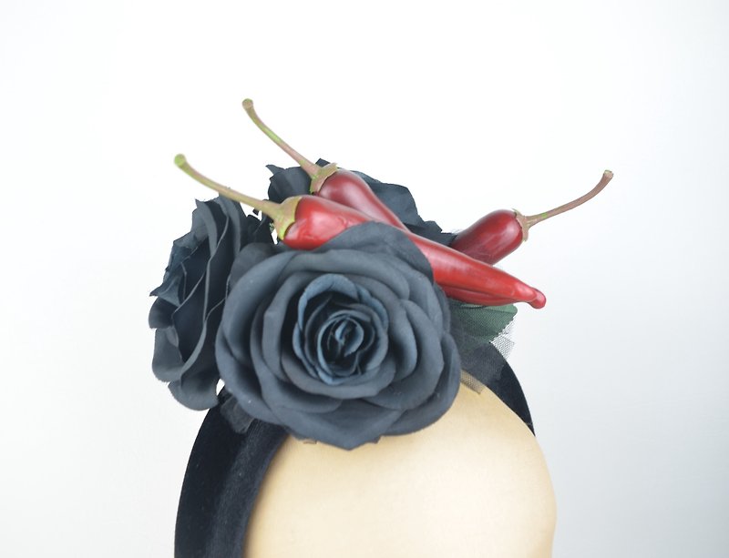 头饰 头带 个性黑玫瑰和深红辣椒 滑稽 Pin U - 发饰 - 其他材质 黑色