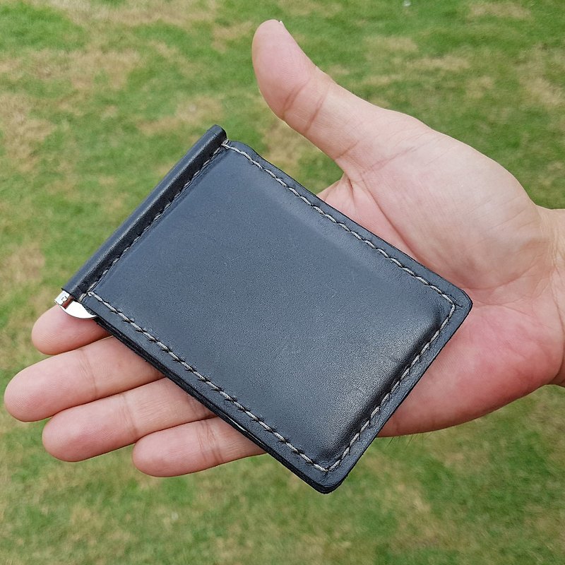 GENUINE LEATHER HAND STITCHED MONEY CLIP WALLET / LEATHER MEN'S WALLET - 皮夹/钱包 - 真皮 蓝色