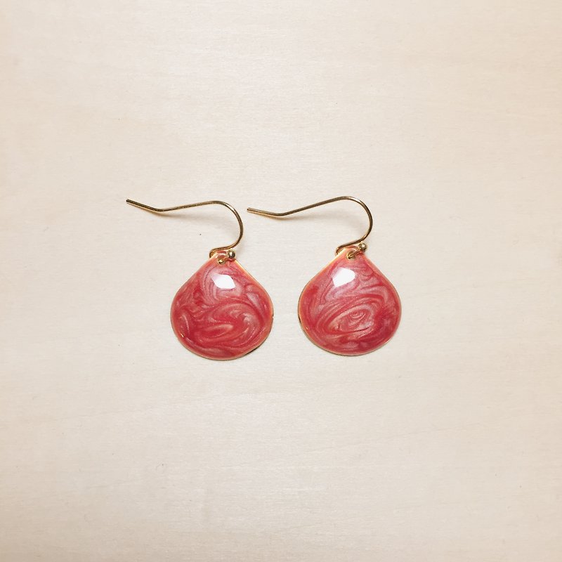 复古红滴釉胖水滴耳环 - 耳环/耳夹 - 颜料 红色
