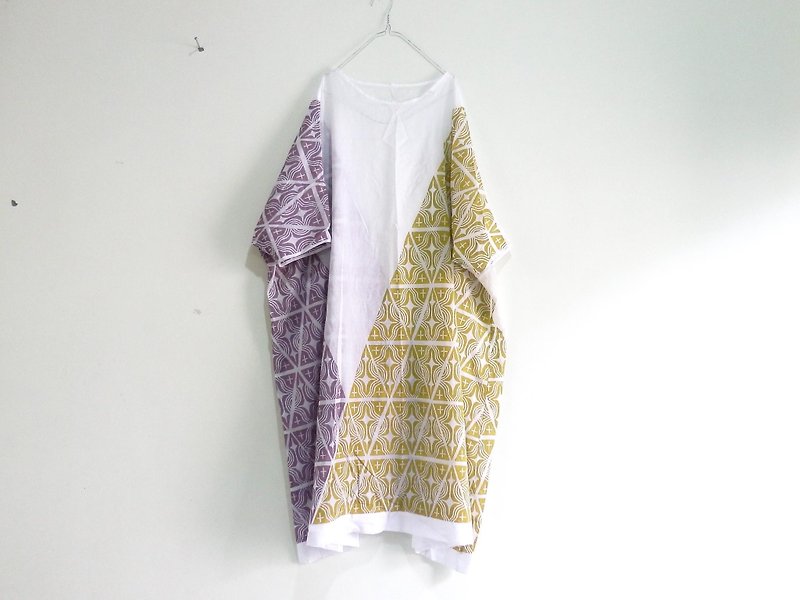 【新色】ブロックプリントで柄から作ったビッグシルエットワンピース - 洋装/连衣裙 - 棉．麻 